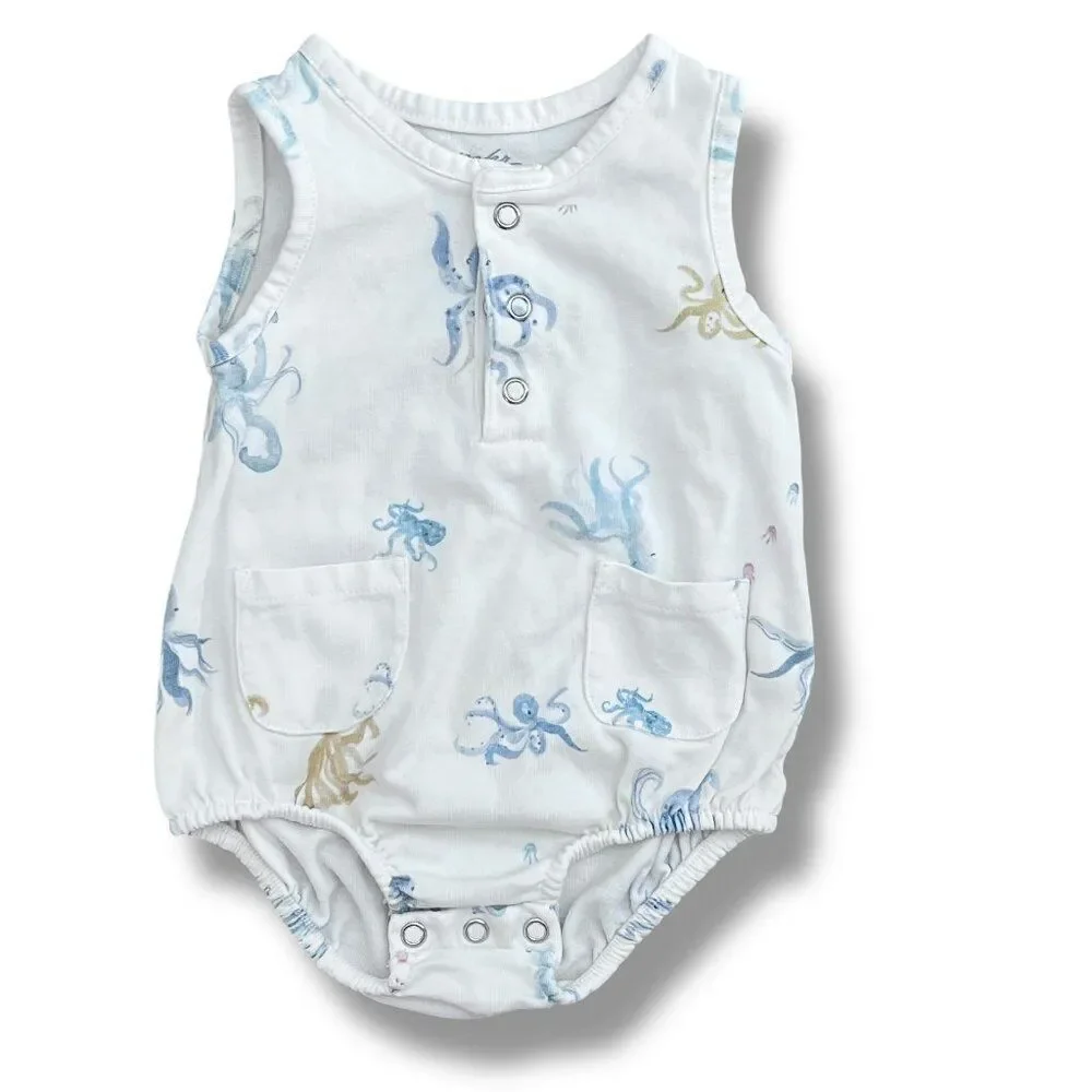 Pehr Ocean Sea Marine Life Animal Sleeveless Organic Cotton Bodysuit Romper 3M
